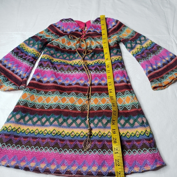 Rare Editions Dress Multicolor Chevron Print Lined Bell Sleeves Girl's Size 5 - Picture 8 of 14